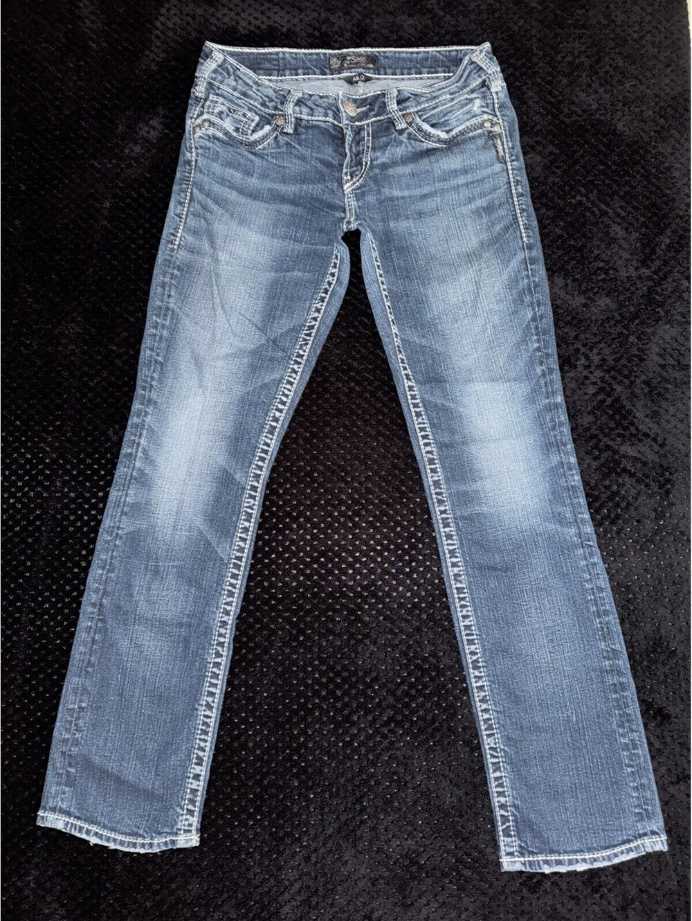 Silver Jeans Co Women’s Aiko Mid Rise Jeans Blue Dark Wash Size 28